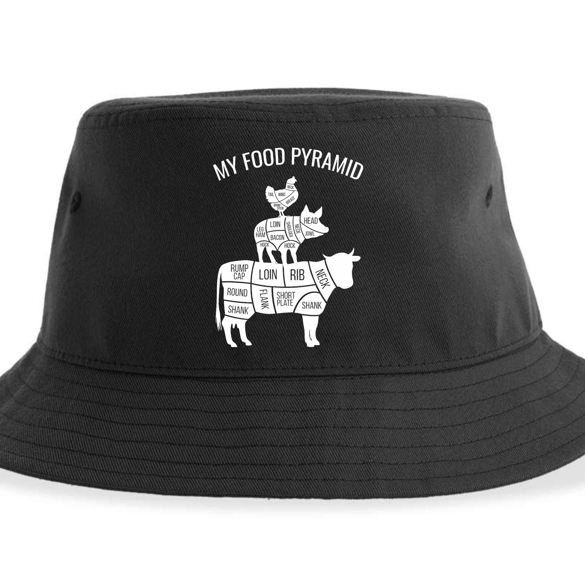 My Food Pyramid Funny Carnivore Cow Pig Chicken Sustainable Bucket Hat