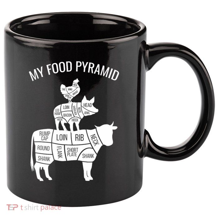 My Food Pyramid Funny Carnivore Cow Pig Chicken 11oz C Handle Ceramic Mug