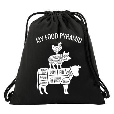 My Food Pyramid Funny Carnivore Cow Pig Chicken Drawstring Bag