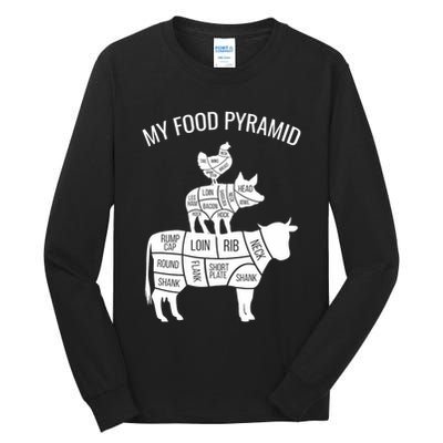 My Food Pyramid Funny Carnivore Cow Pig Chicken Tall Long Sleeve T-Shirt