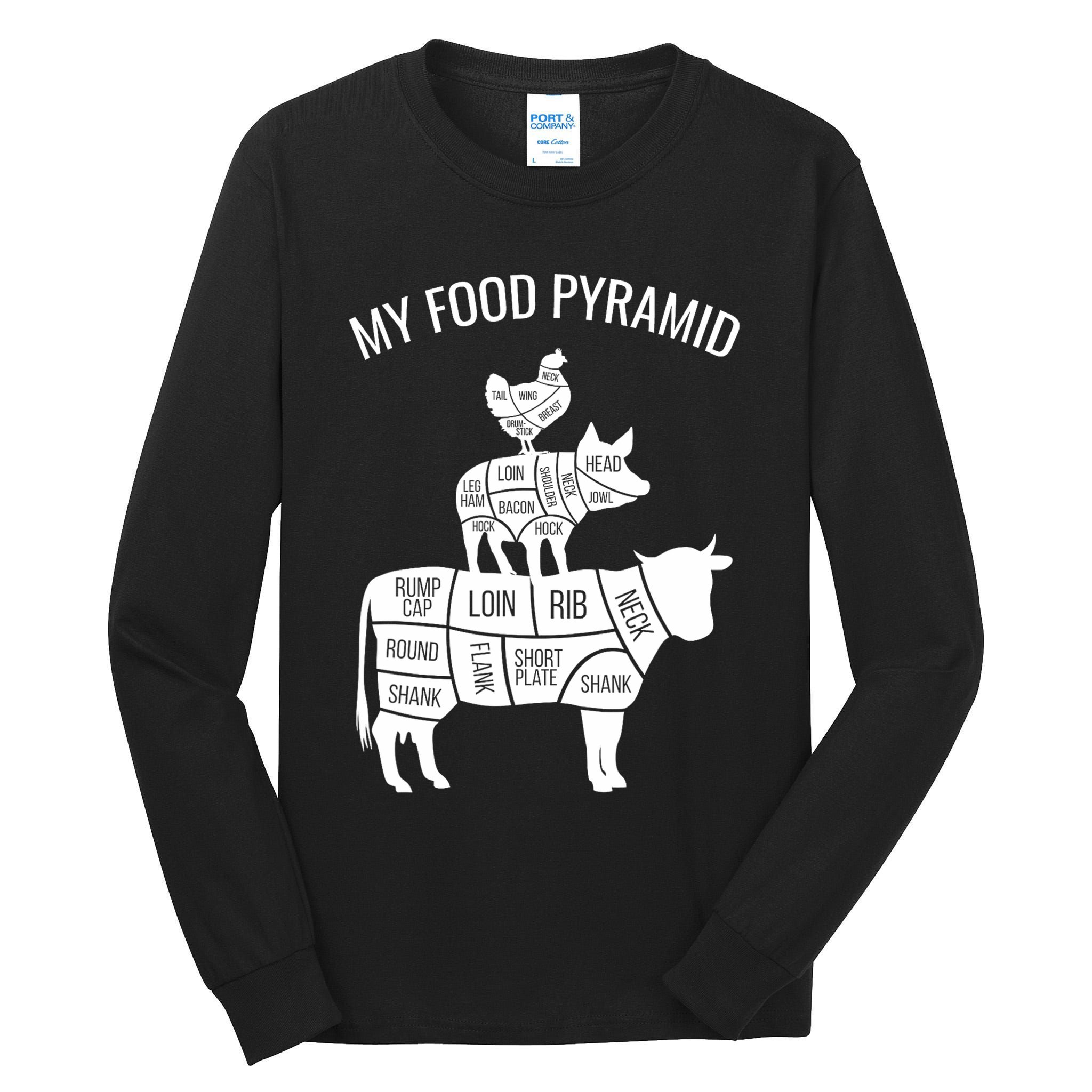 My Food Pyramid Funny Carnivore Cow Pig Chicken Tall Long Sleeve T-Shirt