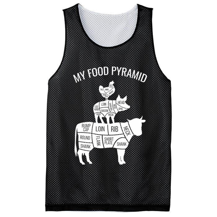 My Food Pyramid Funny Carnivore Cow Pig Chicken Mesh Reversible Basketball Jersey Tank