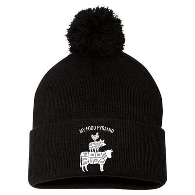 My Food Pyramid Funny Carnivore Cow Pig Chicken Pom Pom 12in Knit Beanie