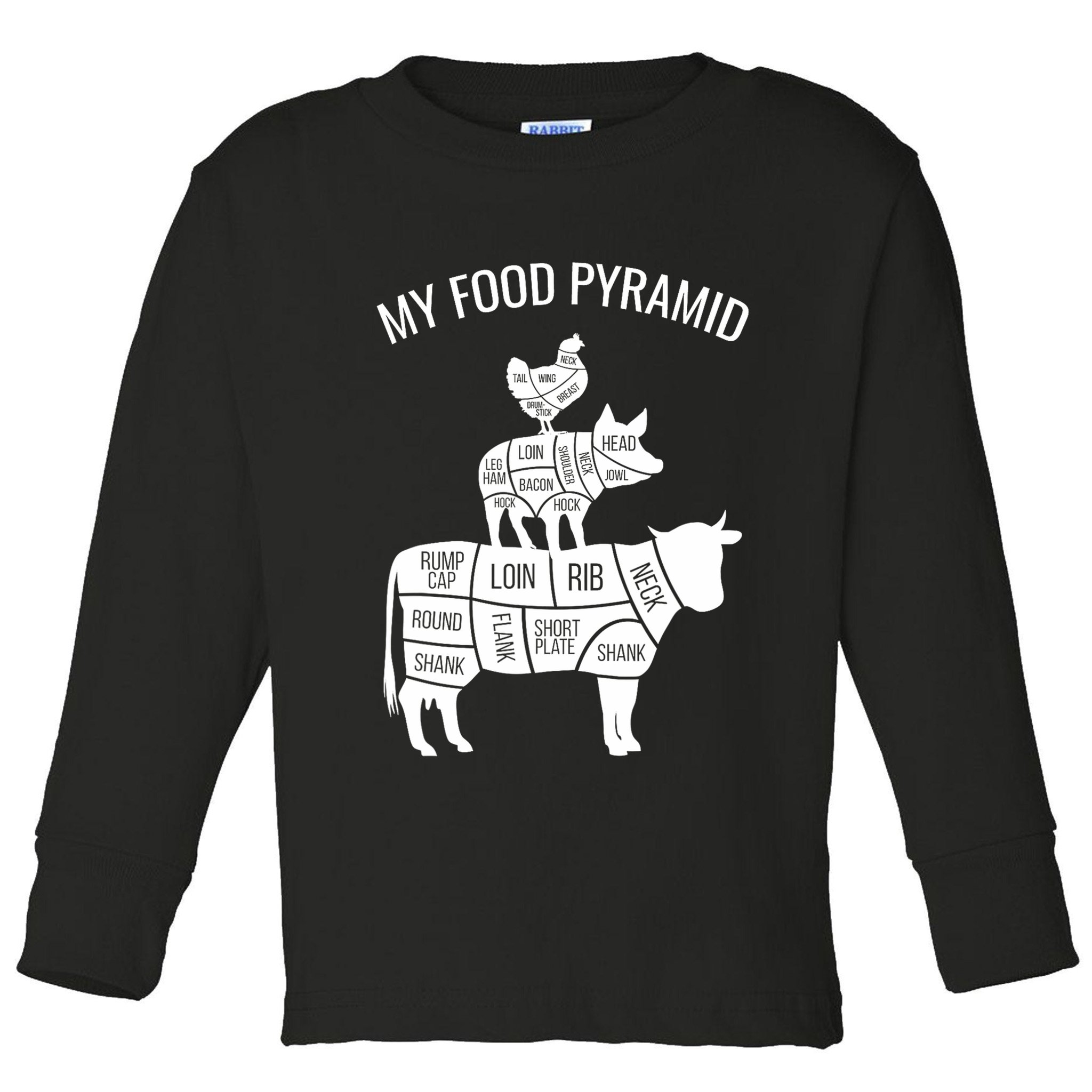 My Food Pyramid Funny Carnivore Cow Pig Chicken Toddler Long Sleeve Shirt