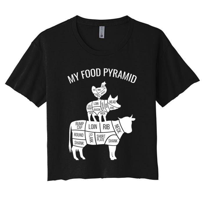 My Food Pyramid Funny Carnivore Cow Pig Chicken Women's Crop Top Tee