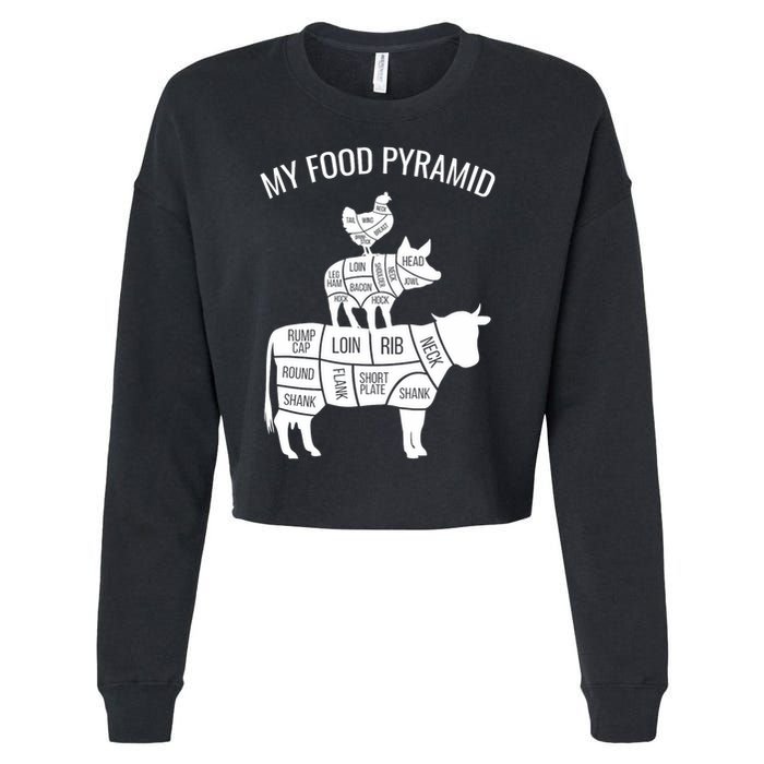 My Food Pyramid Funny Carnivore Cow Pig Chicken Cropped Pullover Crew
