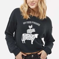 My Food Pyramid Funny Carnivore Cow Pig Chicken Cropped Pullover Crew