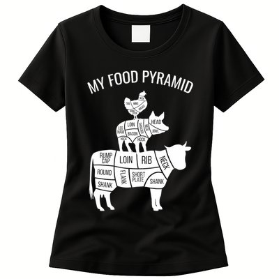 My Food Pyramid Funny Carnivore Cow Pig Chicken Womens T-Shirt