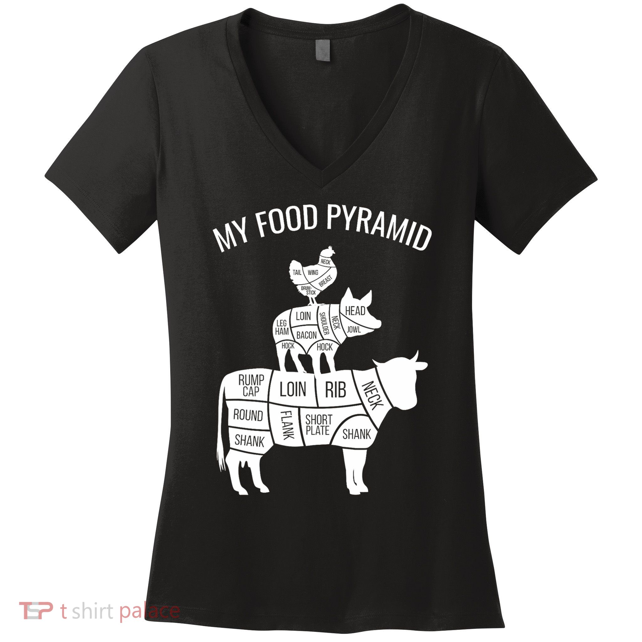 My Food Pyramid Funny Carnivore Cow Pig Chicken Women's V-Neck T-Shirt