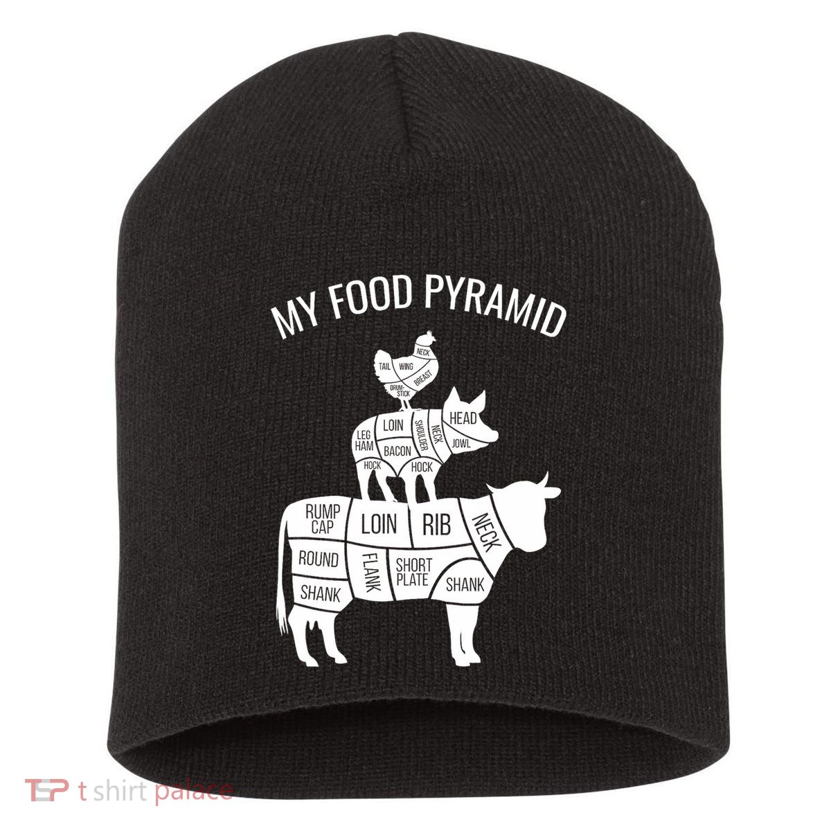 My Food Pyramid Funny Carnivore Cow Pig Chicken Short Acrylic Beanie