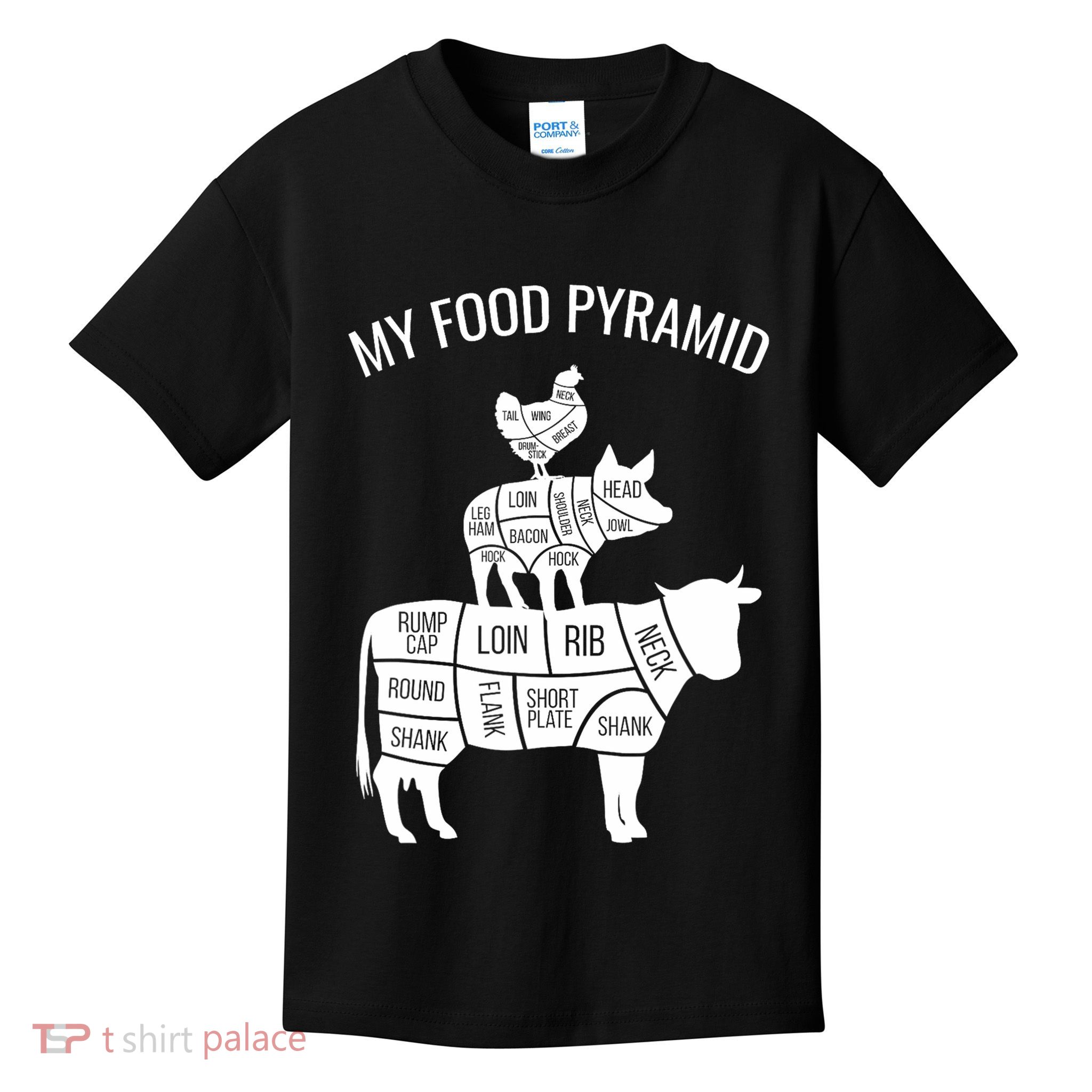 My Food Pyramid Funny Carnivore Cow Pig Chicken Kids T-Shirt