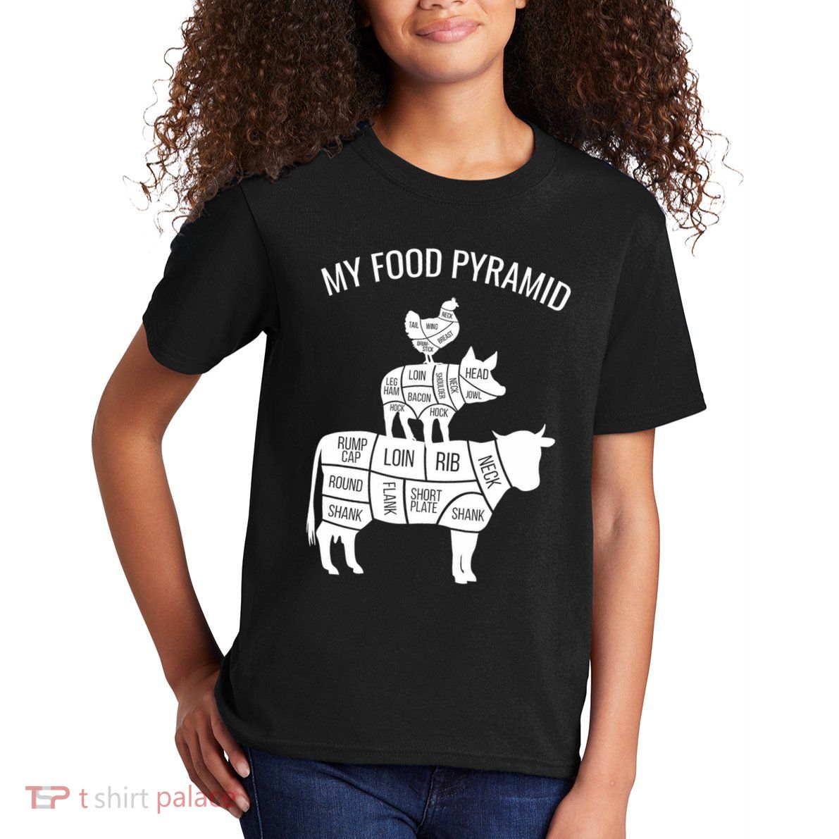 My Food Pyramid Funny Carnivore Cow Pig Chicken Kids T-Shirt