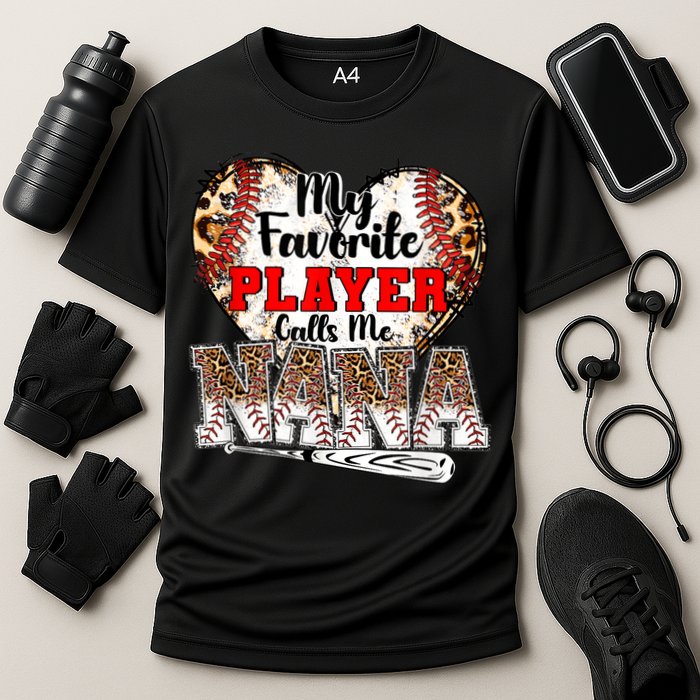 My Favorite Player Calls Me Nana Baseball Leopard Grandma, Mother's Day Cooling Performance Crew T-Shirt