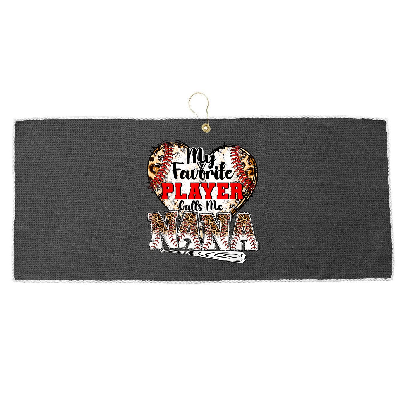 My Favorite Player Calls Me Nana Baseball Leopard Grandma, Mother's Day Large Microfiber Waffle Golf Towel