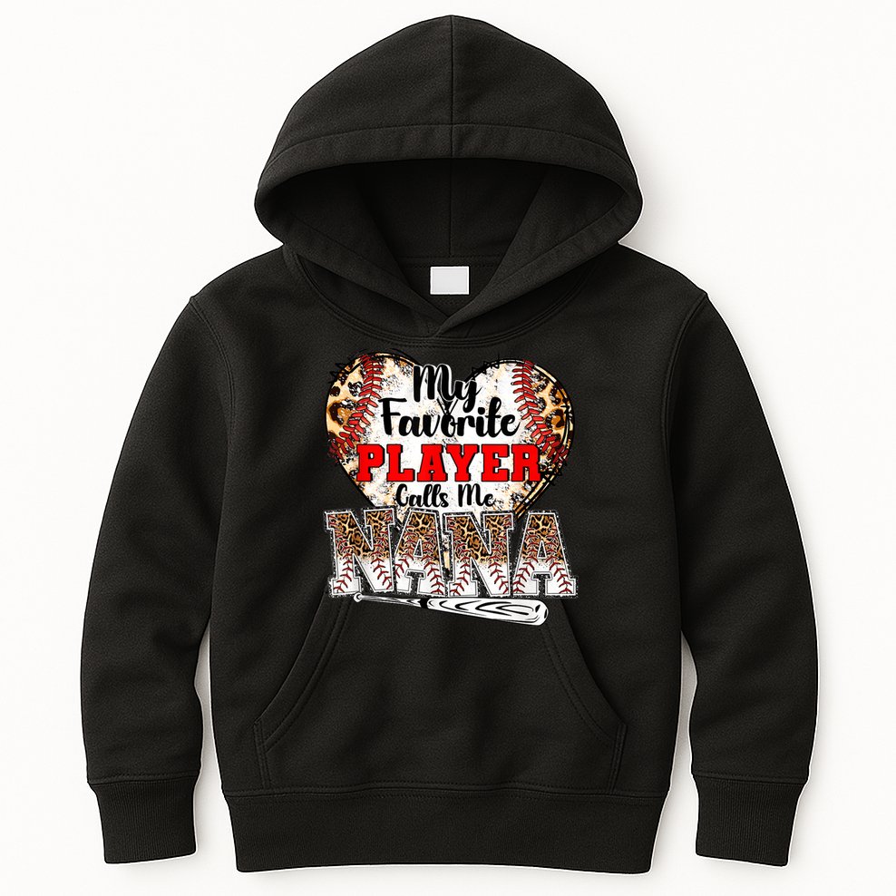 My Favorite Player Calls Me Nana Baseball Leopard Grandma, Mother's Day Kids Hoodie