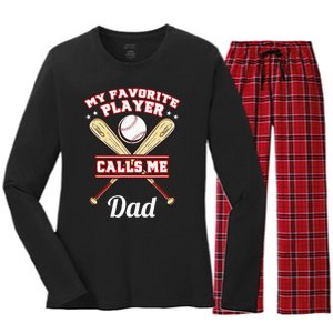 My Favorite Player Calls Me Dad Baseball Women's Long Sleeve Flannel Pajama Set 