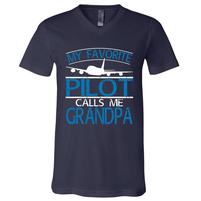 My Favorite Pilot Calls Me Grandpa V-Neck T-Shirt