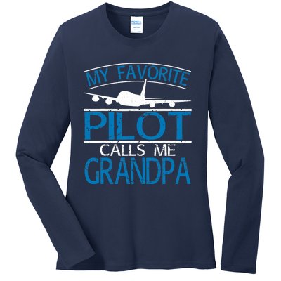 My Favorite Pilot Calls Me Grandpa Ladies Long Sleeve Shirt