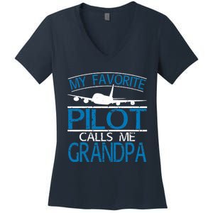 My Favorite Pilot Calls Me Grandpa Women's V-Neck T-Shirt