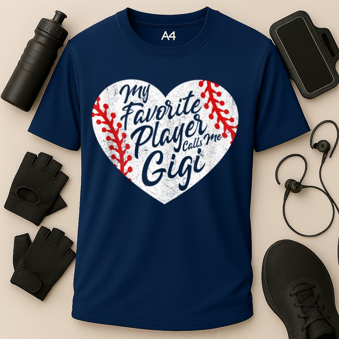 My Favorite Player Calls Me Gigi Baseball Heart Cute Grandma Cooling Performance Crew T-Shirt