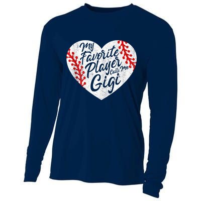 My Favorite Player Calls Me Gigi Baseball Heart Cute Grandma Cooling Performance Long Sleeve Crew