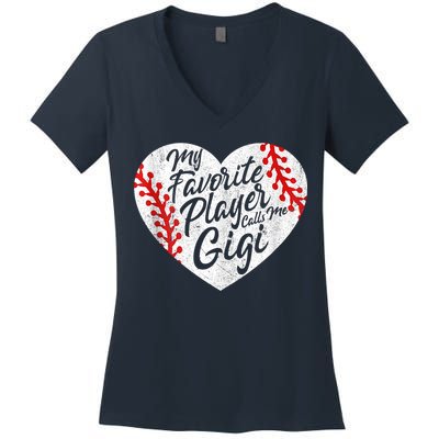 My Favorite Player Calls Me Gigi Baseball Heart Cute Grandma Women's V-Neck T-Shirt
