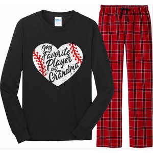 My Favorite Player Calls Me Grandma Baseball Heart Wo's Long Sleeve Pajama Set