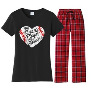 My Favorite Player Calls Me Grandma Baseball Heart Wo's Women's Flannel Pajama Set