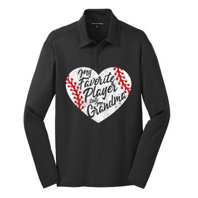 My Favorite Player Calls Me Grandma Baseball Heart Wo's Silk Touch Performance Long Sleeve Polo