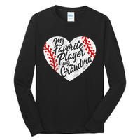 My Favorite Player Calls Me Grandma Baseball Heart Wo's Tall Long Sleeve T-Shirt