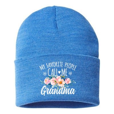 My Favorite People Call Me Grandma Floral Birthday Grandma Gift Sustainable Knit Beanie