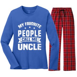 My Favorite People Call Me Uncle Relative Fathers Day Gift Women's Long Sleeve Flannel Pajama Set 