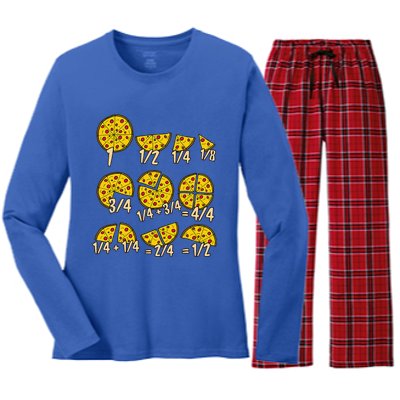 Math Fractions Pizza Salami Cheese Math Teachers Nerd Women's Long Sleeve Flannel Pajama Set 