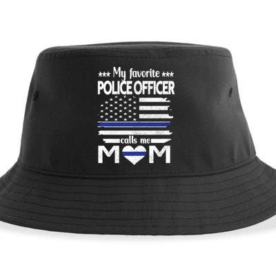 My Favorite Police Officer Calls Me Mom Blue Line Police Mom Funny Gift Sustainable Bucket Hat