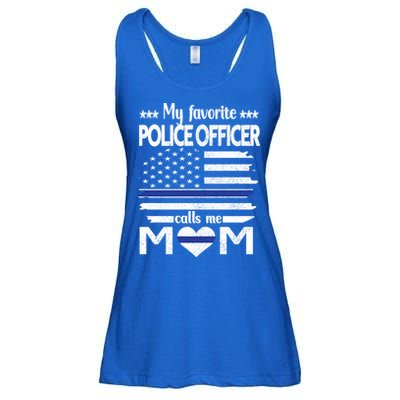 My Favorite Police Officer Calls Me Mom Blue Line Police Mom Funny Gift Ladies Essential Flowy Tank