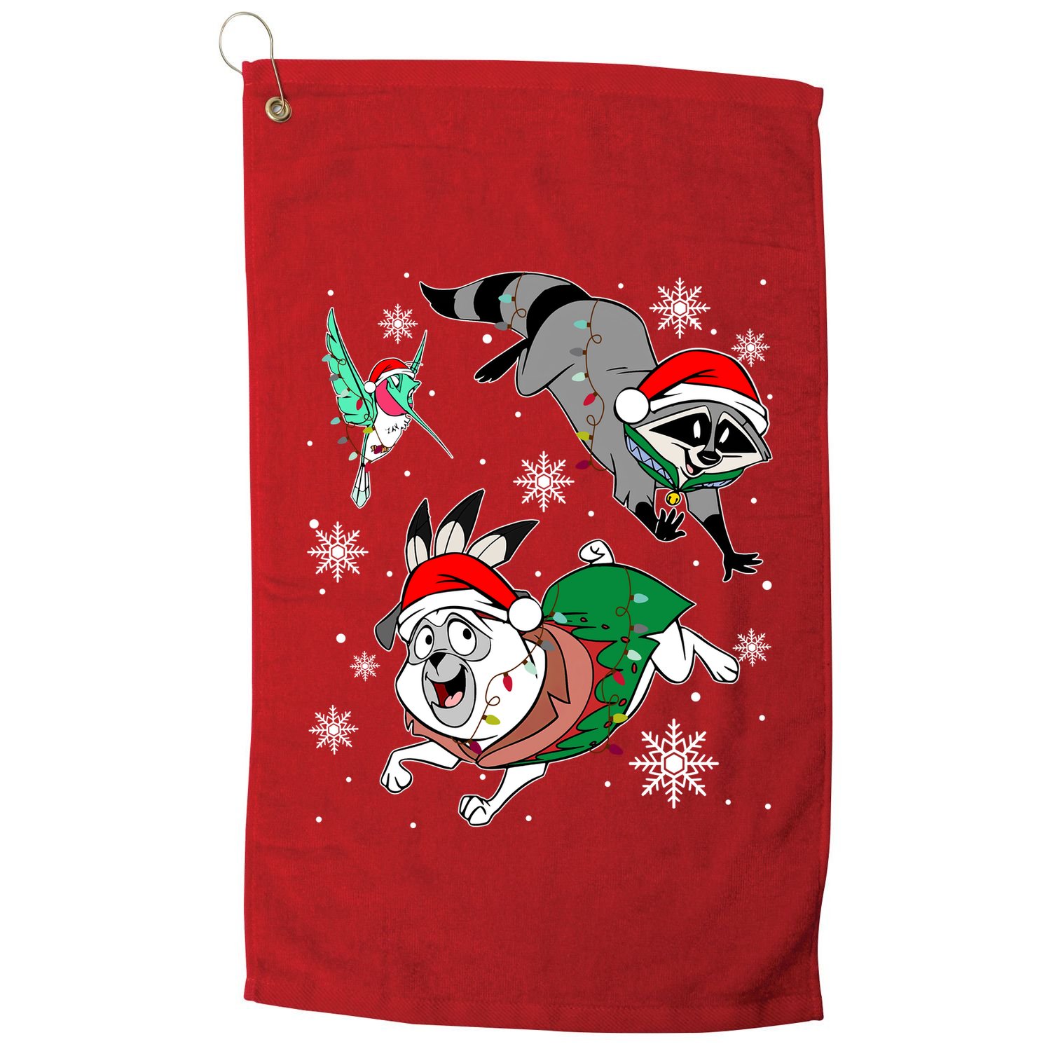 Meeko Flit Percy Christmas Lights Family Vacation Christmas Crew Squad Golf Towel