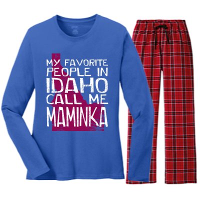 My Favorite People In Idaho Call Me Maminka Mother's Day Mom Gift Women's Long Sleeve Flannel Pajama Set 