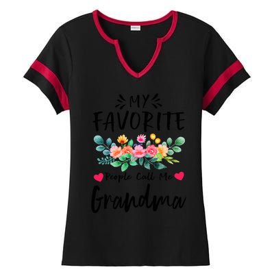 My Favorite People Call Me Grandma Floral MotherS Day Cute Gift Ladies Halftime Notch Neck Tee