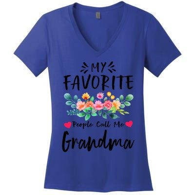 My Favorite People Call Me Grandma Floral MotherS Day Cute Gift Women's V-Neck T-Shirt