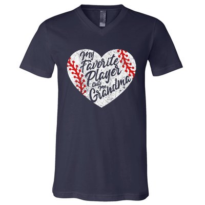 My Favorite Player Calls Me Grandma Baseball Heart V-Neck T-Shirt