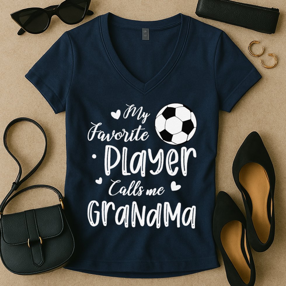 My Favorite Player Calls Me Grandma Soccer Player Women's V-Neck T-Shirt