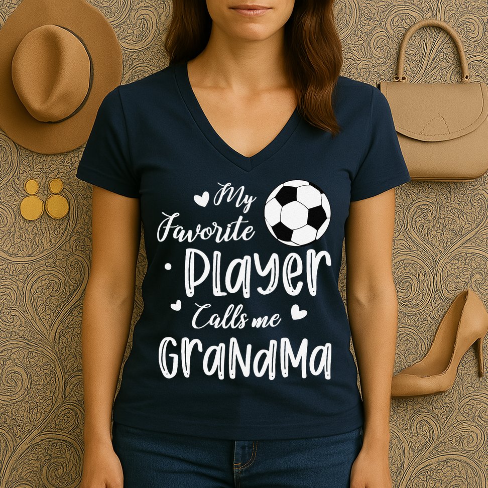 My Favorite Player Calls Me Grandma Soccer Player Women's V-Neck T-Shirt