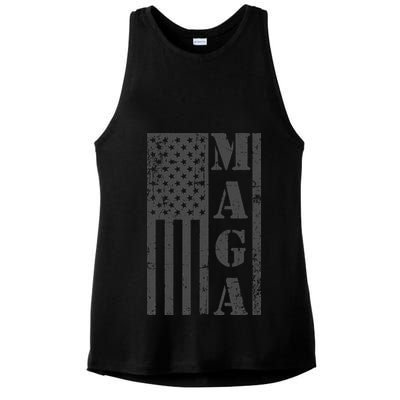 Maga Flag Patriotic Gray Distressed American Flag Ladies PosiCharge Tri-Blend Wicking Tank