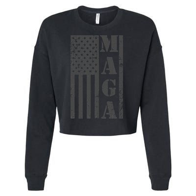 Maga Flag Patriotic Gray Distressed American Flag Cropped Pullover Crew