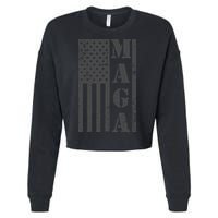Maga Flag Patriotic Gray Distressed American Flag Cropped Pullover Crew