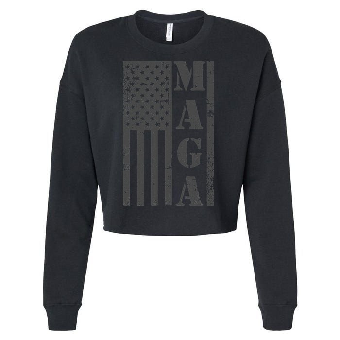 Maga Flag Patriotic Gray Distressed American Flag Cropped Pullover Crew