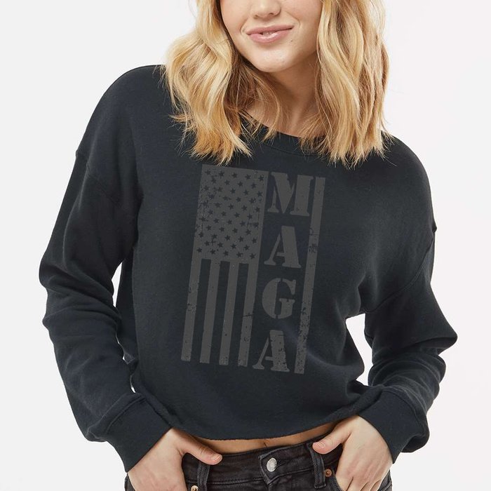 Maga Flag Patriotic Gray Distressed American Flag Cropped Pullover Crew