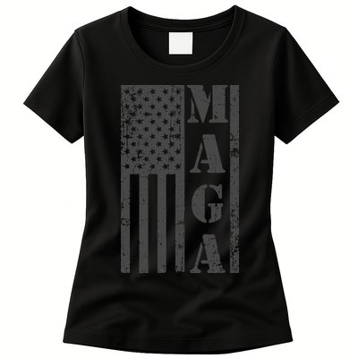 Maga Flag Patriotic Gray Distressed American Flag Womens T-Shirt