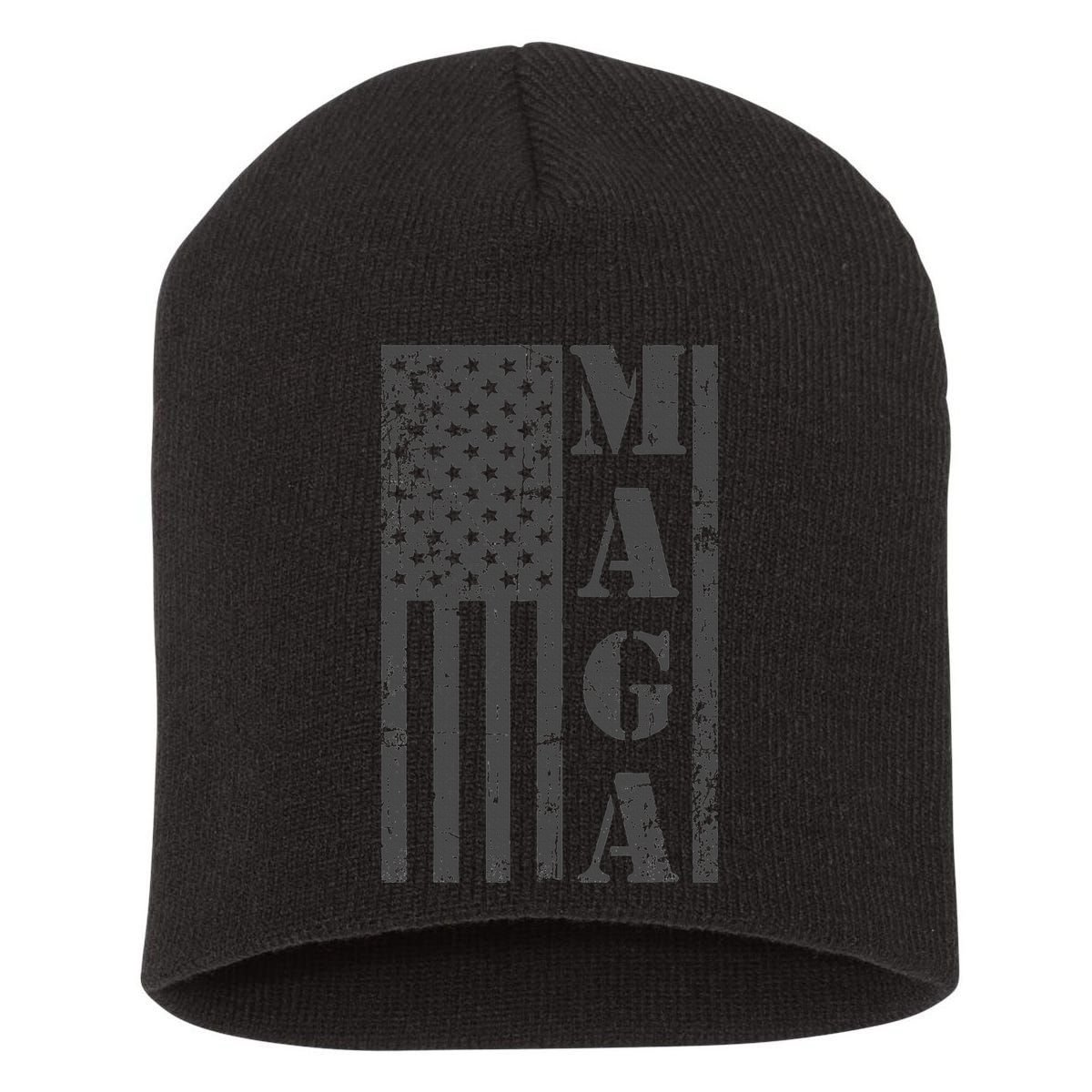 Maga Flag Patriotic Gray Distressed American Flag Short Acrylic Beanie