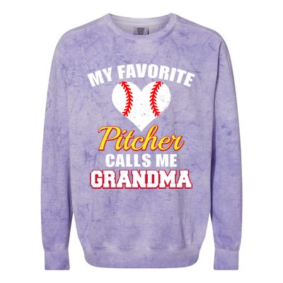 My Favorite Pitcher Calls Me Grandma Baseball Grandma Cute Gift Colorblast Crewneck Sweatshirt